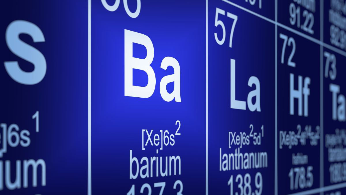Zobrazenie chemického prvku bária (Ba) v periodickej tabuľke.