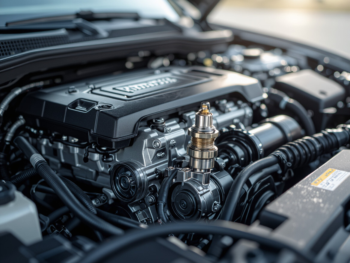 Detailný pohľad na motor automobilu s magnetickým zapaľovaním.