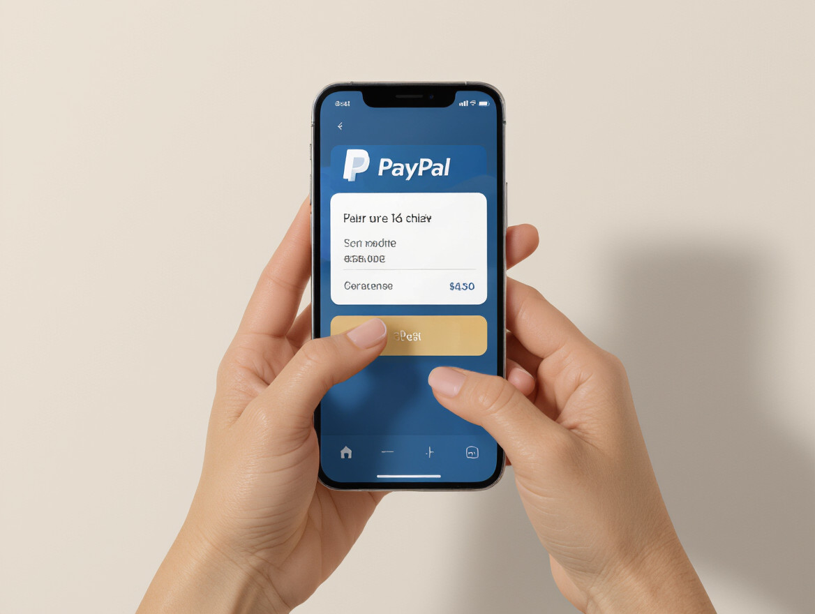 Osoba používa aplikáciu PayPal na mobilnom telefóne na prevod peňazí.