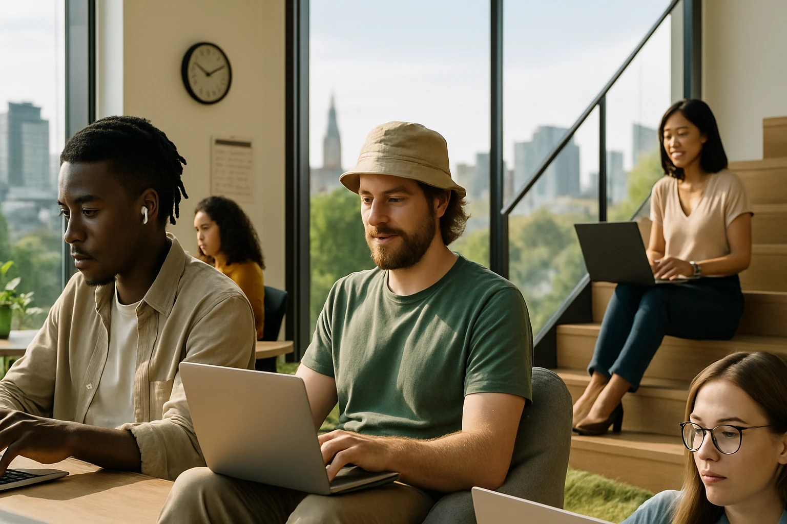 Skupina mladých profesionálov pracuje v modernom kancelárskom prostredí.