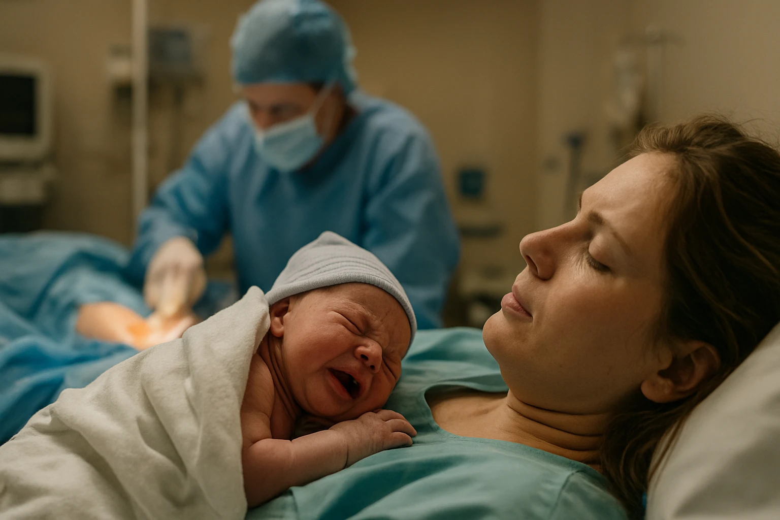 Matka so svojím novorodencom po cisárskom reze v nemocnici.