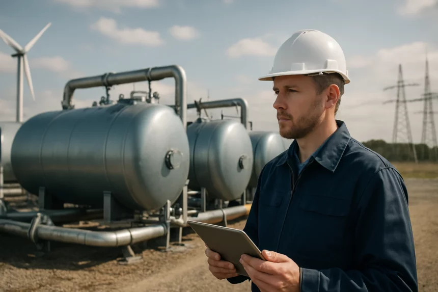 Inžinier kontrolujúci hydroakumulátory pri výrobe energie.