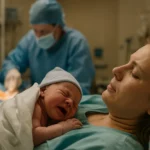 Matka so svojím novorodencom po cisárskom reze v nemocnici.