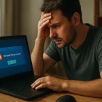 Muž za počítačom zažíva stres z chybového hlásenia v The Sims 3.