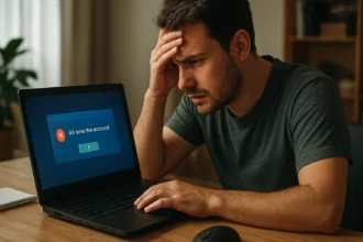 Muž za počítačom zažíva stres z chybového hlásenia v The Sims 3.