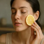 Žena používajúca citrón na rozjasnenie pleti