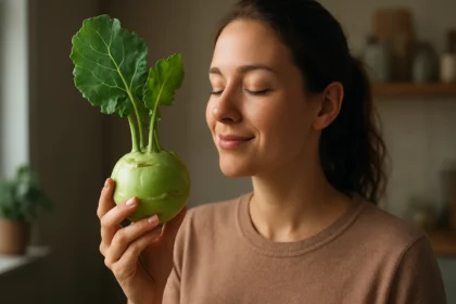 Žena s kalerábom, zdravý zdroj vitamínov a vlákniny