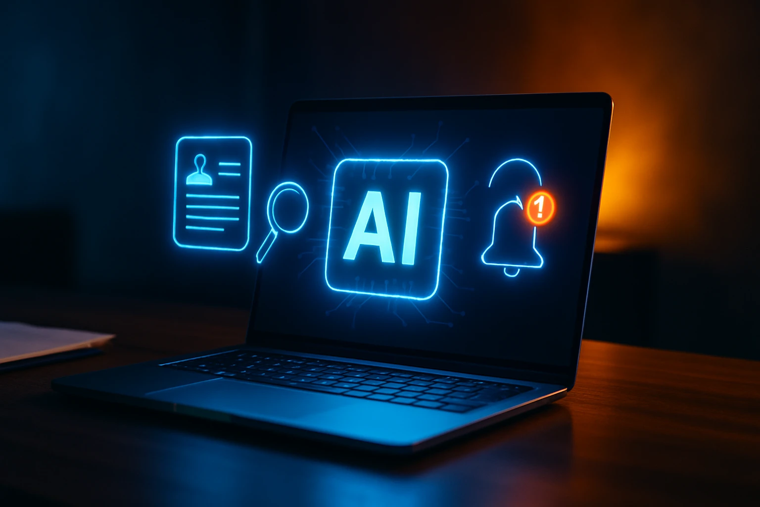 Na obrazovke laptopu sú zobrazené ikony súvisiace s umelou inteligenciou.