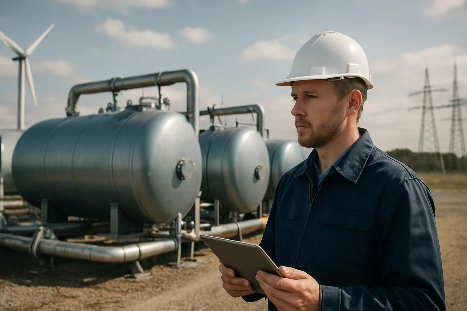 Inžinier kontrolujúci hydroakumulátory pri výrobe energie.