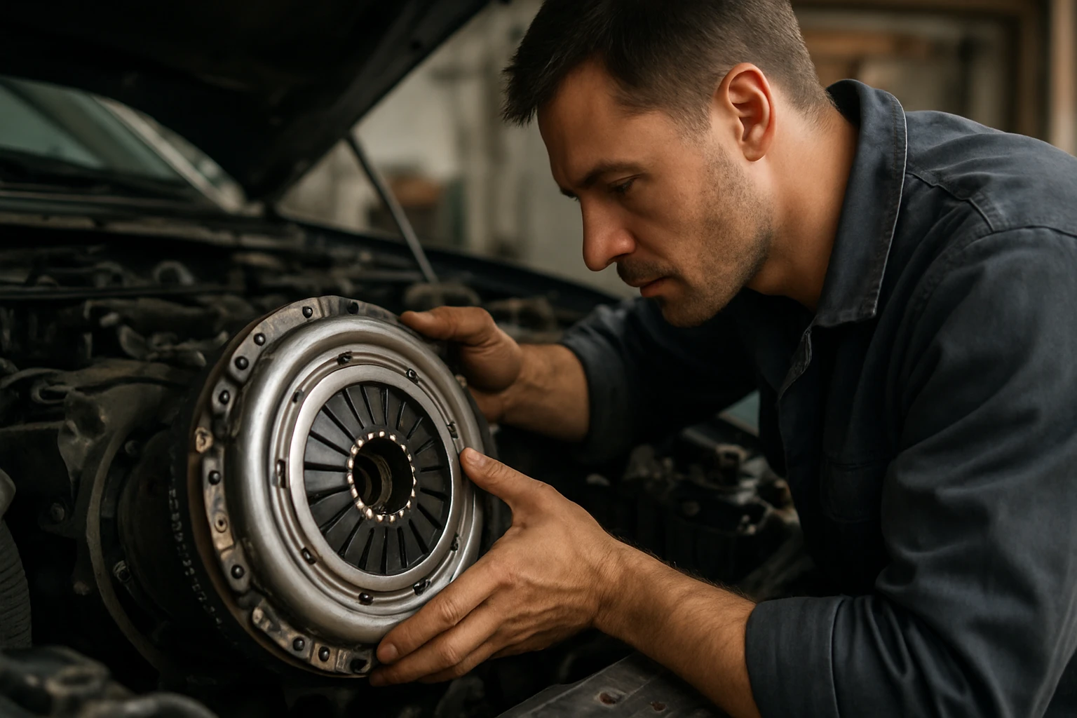 Mechanik inštaluje viskóznu spojku do auta pre lepší výkon.