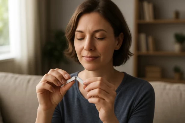 Žena prestáva fajčiť, symbolizujúca nový začiatok a zdravý životný štýl.