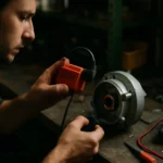 Mechanik testuje zapaľovanie Ducati Energia s multimetrom.