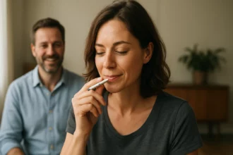 Žena prestáva fajčiť a začína sa uzdravovať.