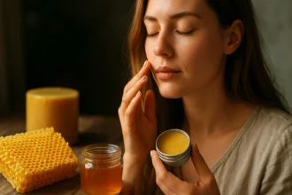 Žena sa stará o pleť s pomocou včelieho vosku a medu.