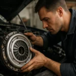 Mechanik inštaluje viskóznu spojku do auta pre lepší výkon.