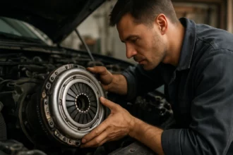 Mechanik inštaluje viskóznu spojku do auta pre lepší výkon.