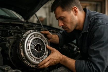 Mechanik inštaluje viskóznu spojku do auta pre lepší výkon.