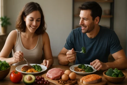 Pár vychutnáva paleo jedlo plné zdravých surovín.