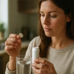 Žena pridáva šumivú tabletu železa do vody na zlepšenie zdravia.