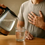 Nalejanie horúcej vody do pohára pre zdravie ciev a krvný obeh