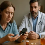 Žena s cukrovkou sa konzultuje s lekárom o zdraví a liečbe.