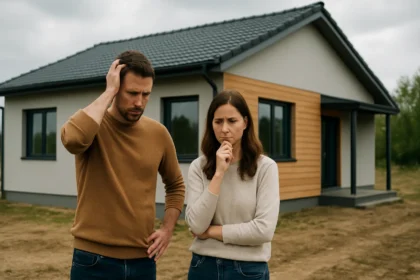 Pár diskutuje o montovanom dome, výhody a nevýhody bývania.