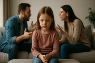 Dieťa smútiace počas rodinnej hádky.