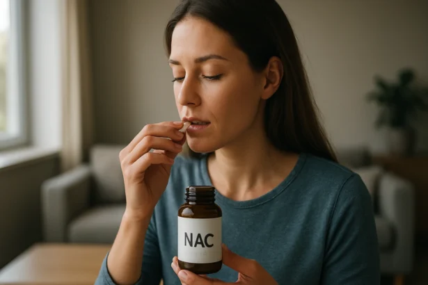 Žena berie doplnok NAC pre zdravie a detoxikáciu