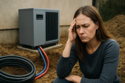 Žena premýšľa o problémoch s inštaláciou geotermálneho vykurovania.