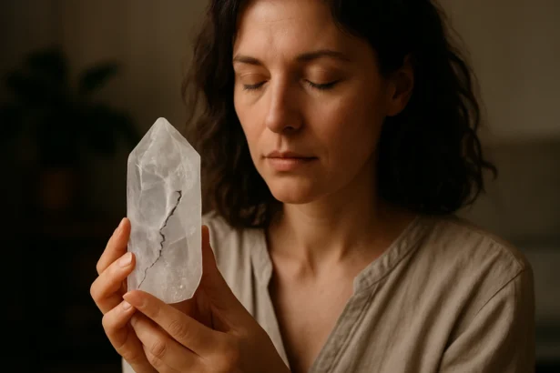 Žena s prasknutým krištáľom, sústreďuje sa na jeho energiu