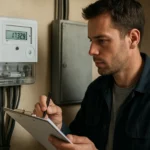 Muž merajúci spotrebu elektriny pomocou elektromera.