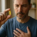 Muž drží kapsulu D-vitamínu, premýšľa o jeho zdravotných výhodách.