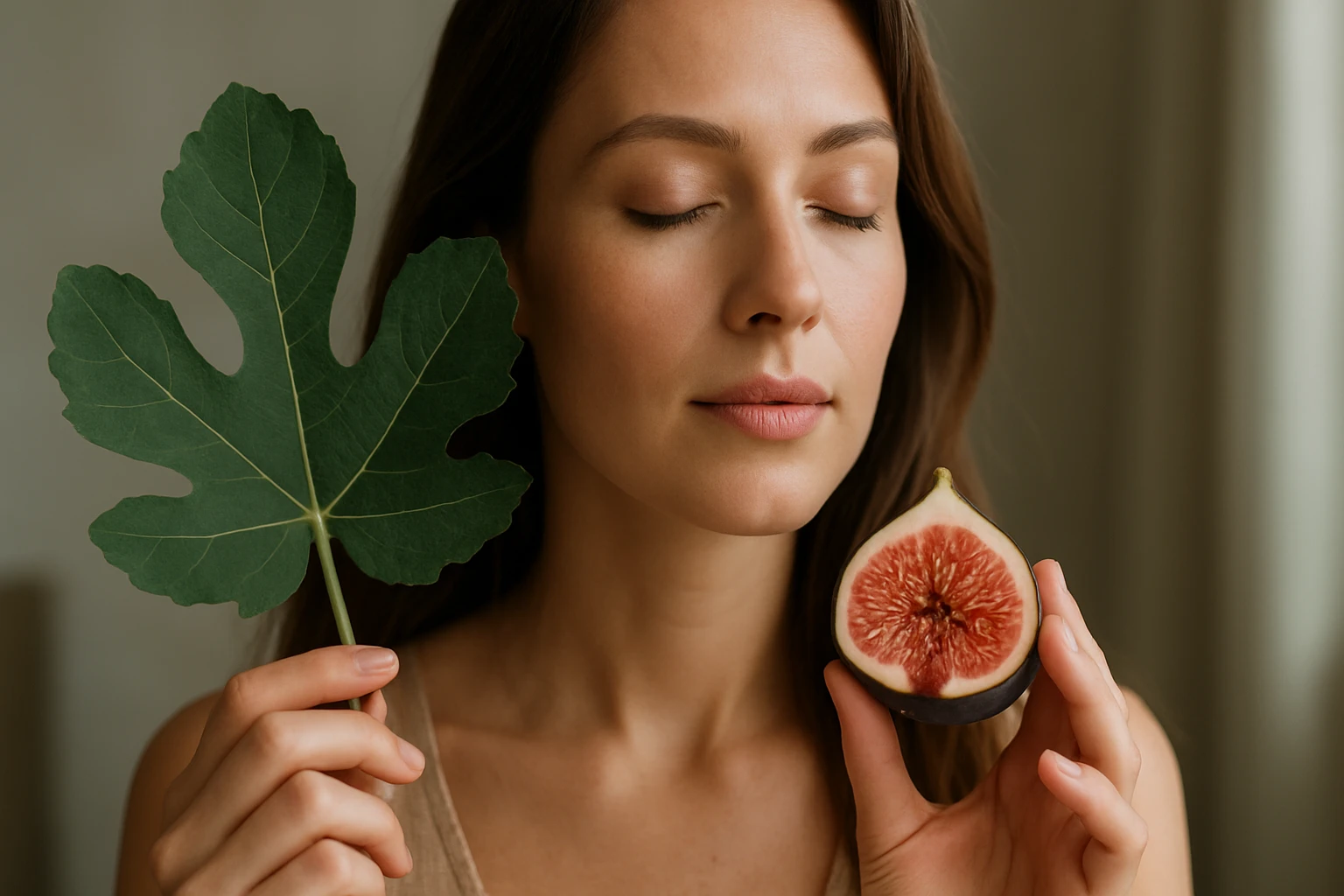 Žena s figovým listom a figou, symbol zdravia a krásy.