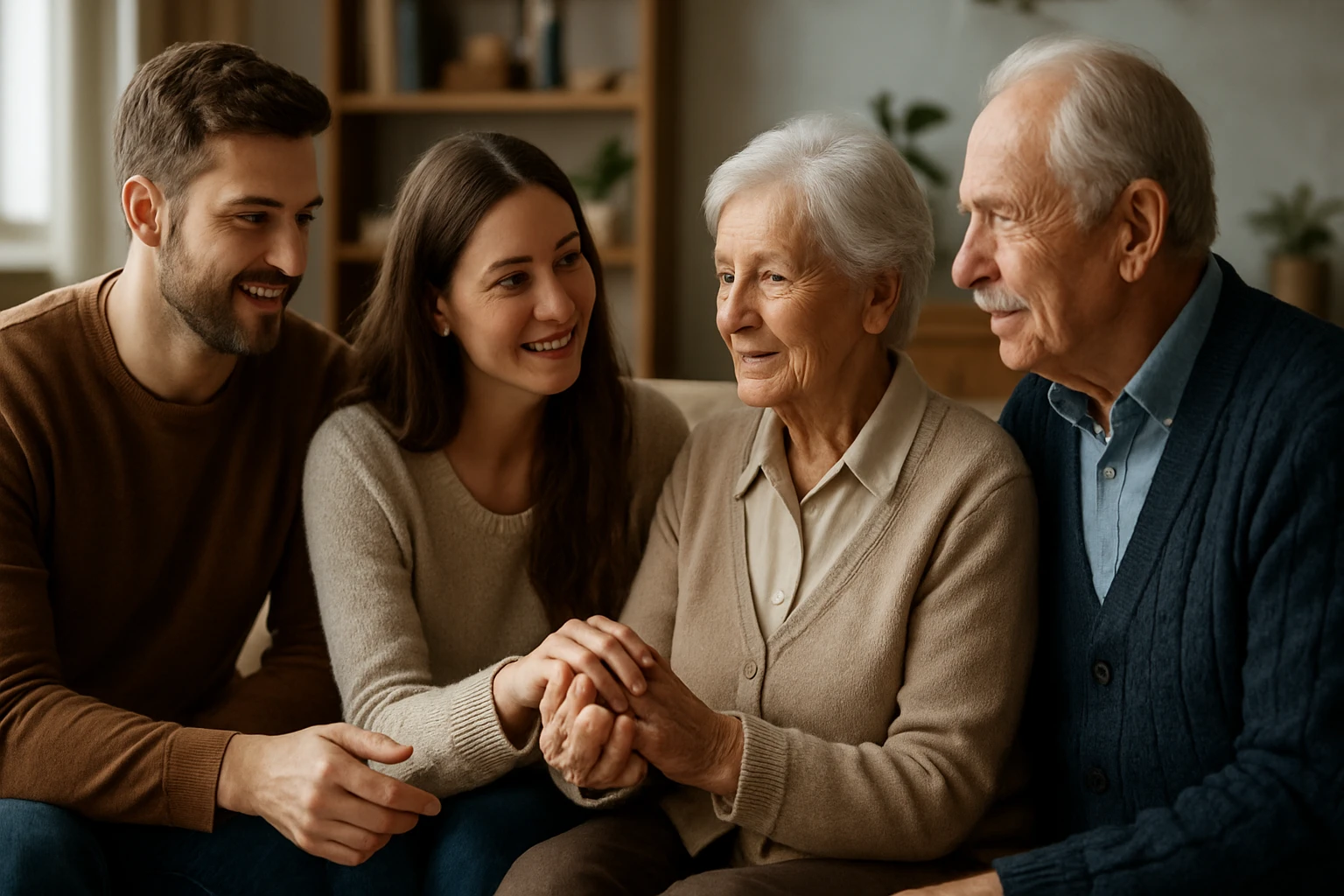 Rodinný moment medzi staršími a mladšími generáciami v domácnosti.