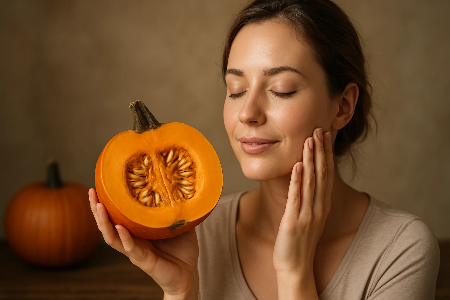 Žena s tekvicou objavuje tajomstvá krásnej pleti