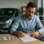 Muž vypĺňajúci formulár na legalizáciu zahraničného auta na Slovensku.