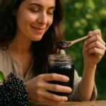 Žena si vychutnáva zázračný džem z čiernej bazy
