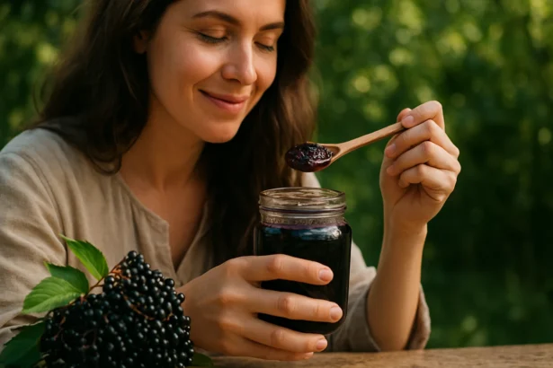 Žena si vychutnáva zázračný džem z čiernej bazy