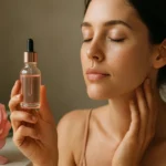 Žena s ružovým olejom pre krásnu a zdravú pokožku