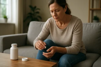 Žena berúca glukozamín na bolesť kĺbov doma