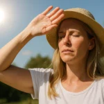 Žena s klobúkom chrániaca sa pred slnkom