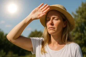 Žena s klobúkom chrániaca sa pred slnkom