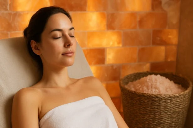 Žena relaxujúca v soľnej terapii pre krásnu pokožku a zdravie