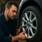 Mechanik kontroluje magnéziové disky na aute.