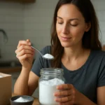 Žena s domácou sódou bikarbónou v kuchyni