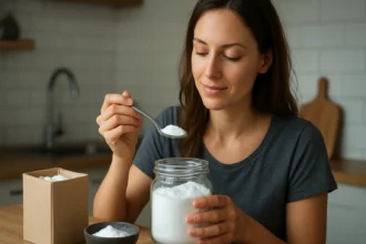 Žena s domácou sódou bikarbónou v kuchyni