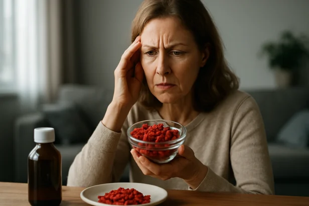 Žena so starosťami drží misku goji bobúľ