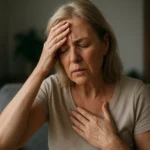 Žena trpiaca bolesťou hlavy a nepríjemnými pocitmi počas anticyklónu.