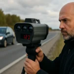 Trojnohý radar merajúci rýchlosť vozidla na ceste