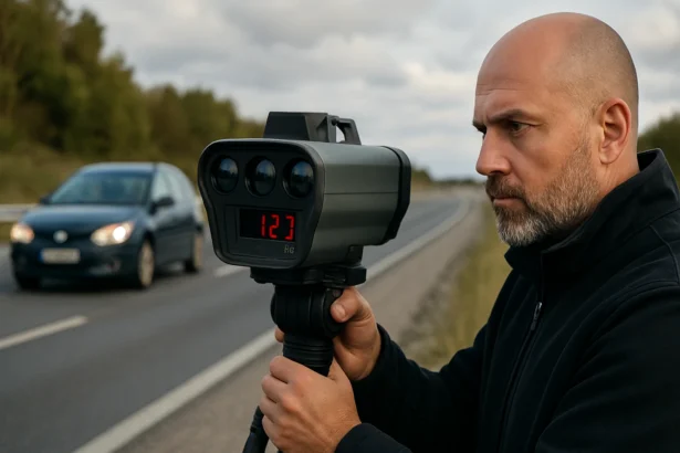 Trojnohý radar merajúci rýchlosť vozidla na ceste